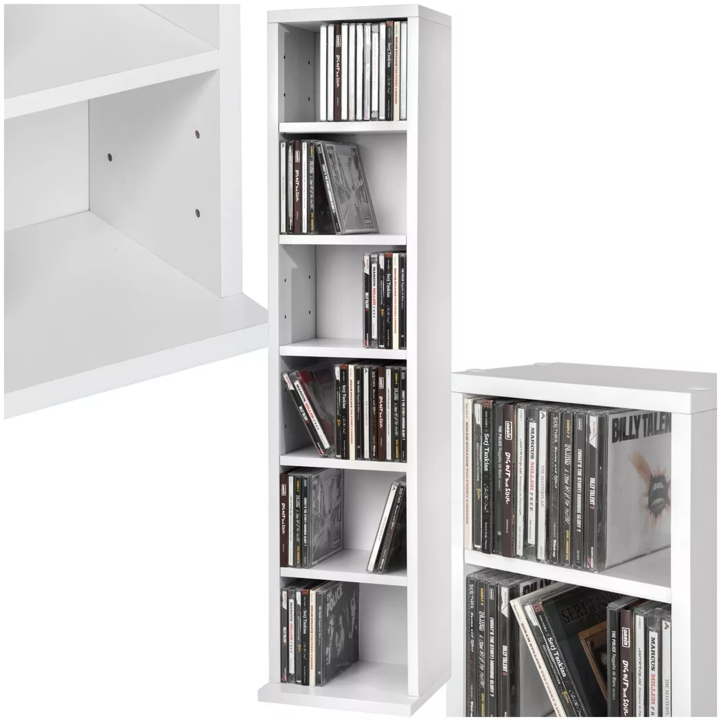 Tectake - Estantería para CDs con 6 compartimentos para 102 CDs 90 x 21 x 20 cm  Espacio de almacenamiento para hasta 102 CDs  Dimensiones (alto x ancho x fondo): aprox. 90 x 21 x 20 cm  Fácil de