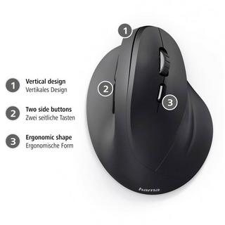 hama  EMW-500 Ergonomische Maus Funk Optisch Schwarz 6 Tasten 1800 dpi Ergonomisch 