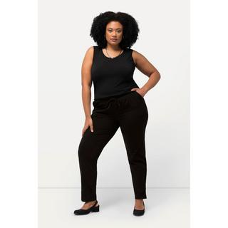 Ulla Popken  Pantalon Slim Fit à taille élastique. Bas de jambe légèrement fendu noir 