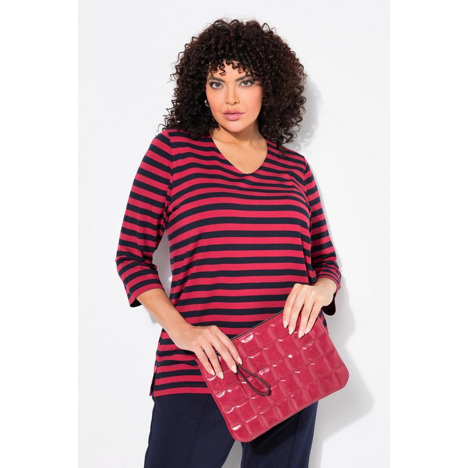 Ulla Popken Maglia a righe doppio strato scollo a V manica 3/4  