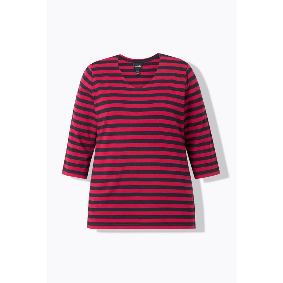 Ulla Popken Maglia a righe doppio strato scollo a V manica 3/4  