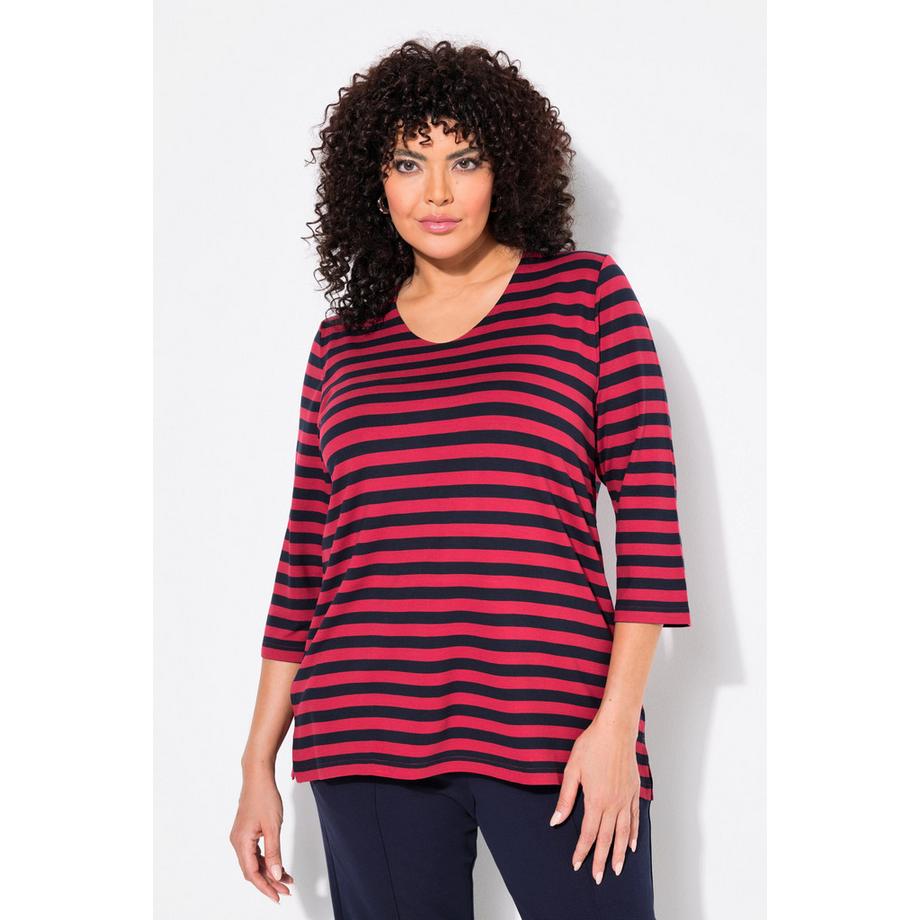 Ulla Popken Maglia a righe doppio strato scollo a V manica 3/4  