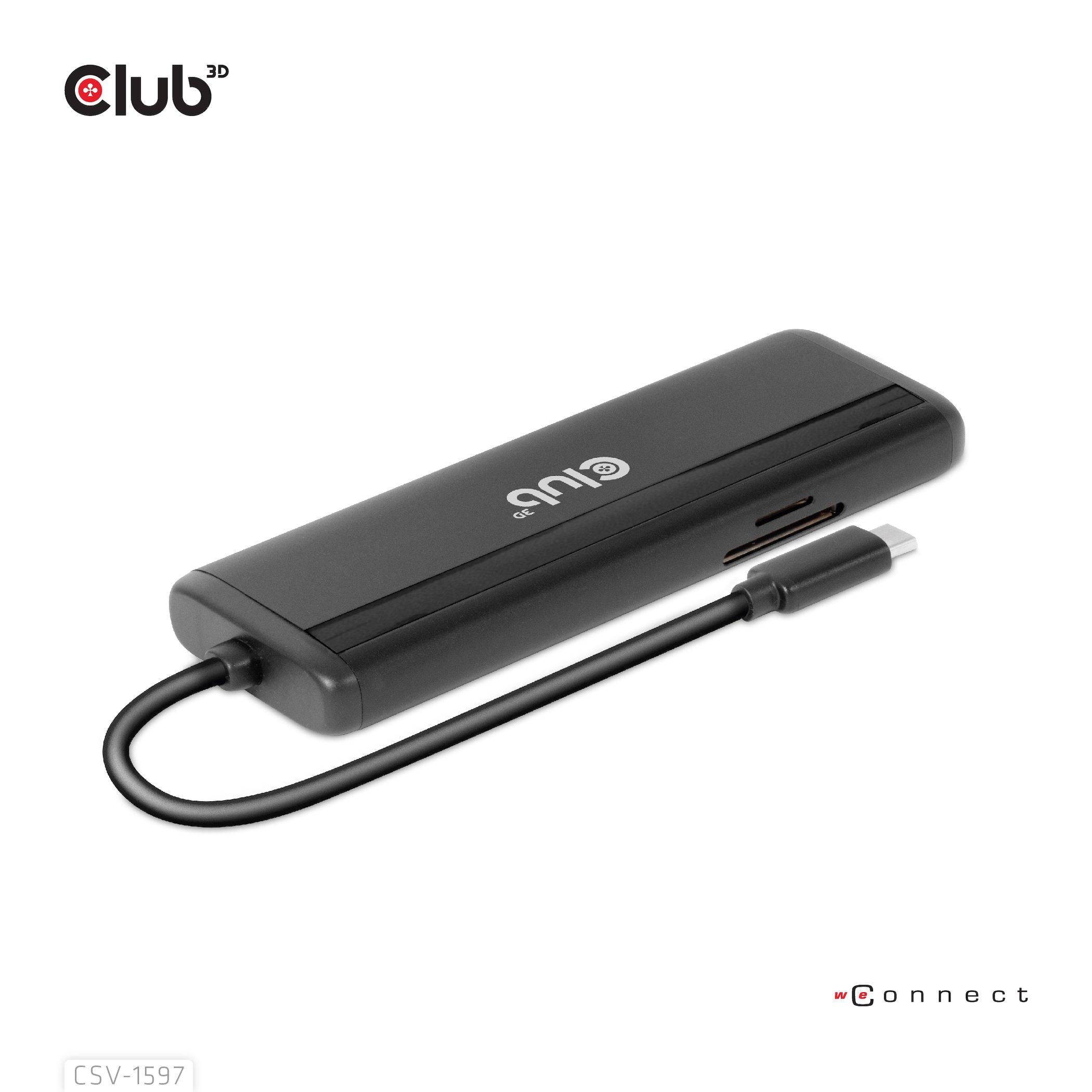 Club3D  , Dockingstation USB Type-C Ausgang: HDMI, DVI, USB, RJ45, DP, SD 