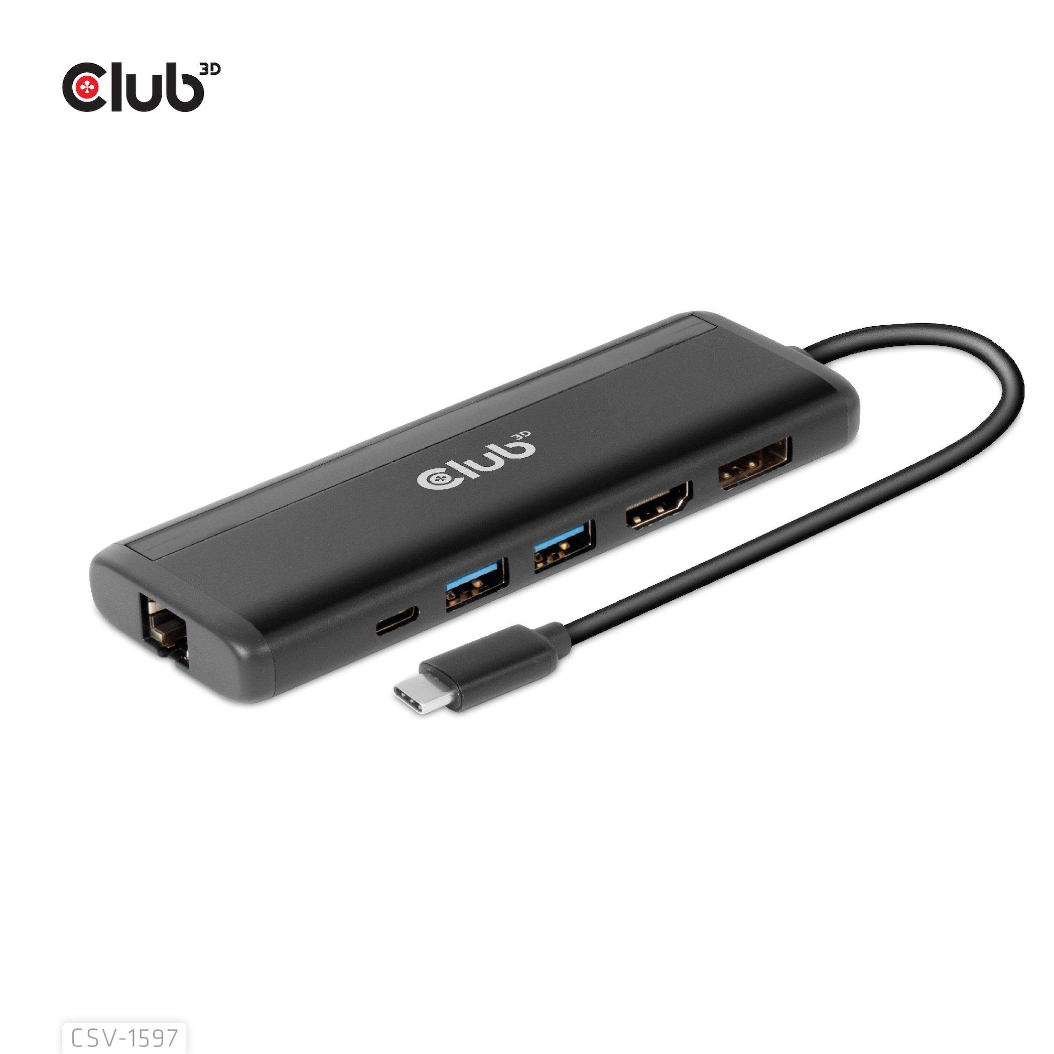 Club3D  USB Gen 1 Type-C 8-in-1 MST Dual 4K60Hz Display Travel Dock 