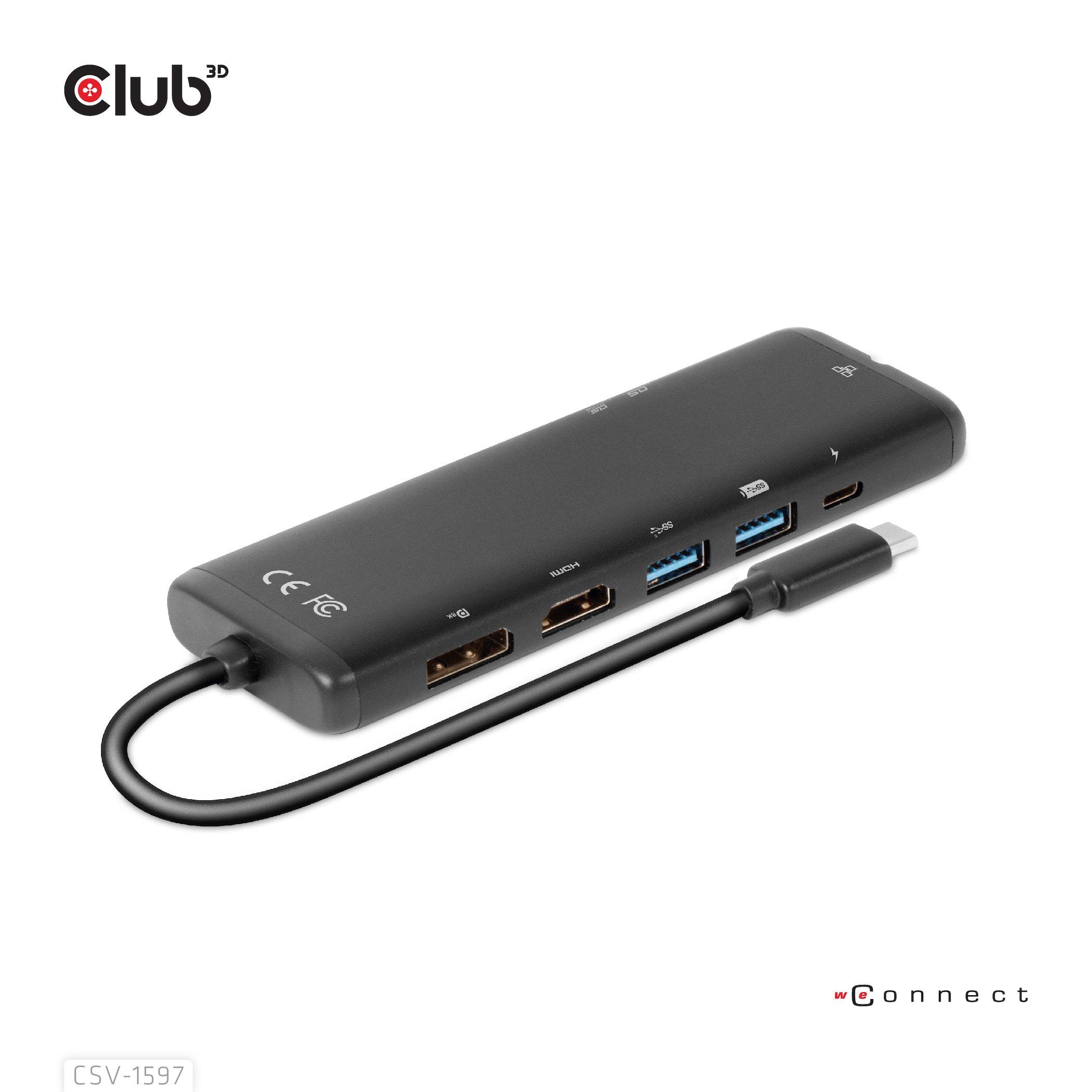 Club3D  , Dockingstation USB Type-C Ausgang: HDMI, DVI, USB, RJ45, DP, SD 