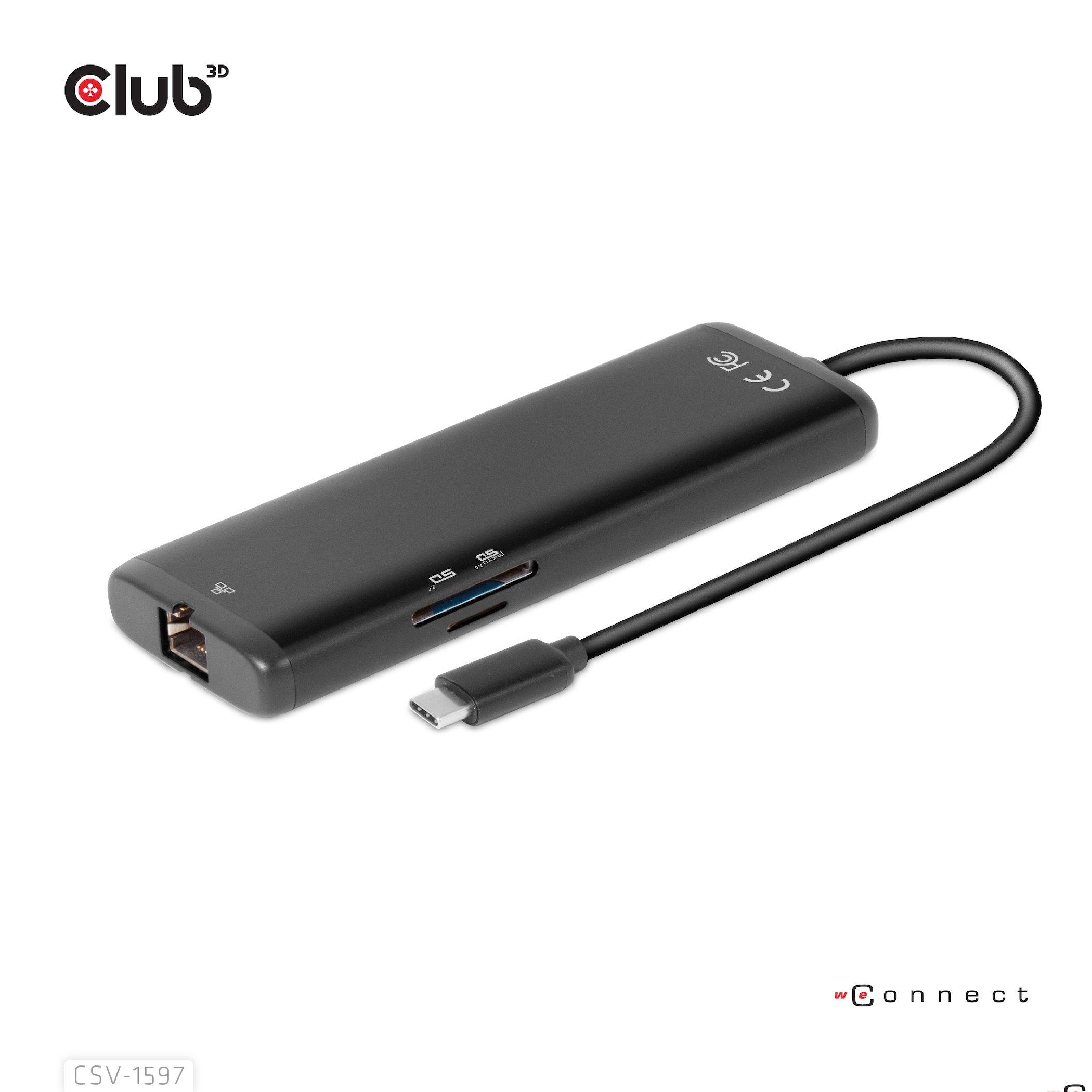 Club3D  , Dockingstation USB Type-C Ausgang: HDMI, DVI, USB, RJ45, DP, SD 