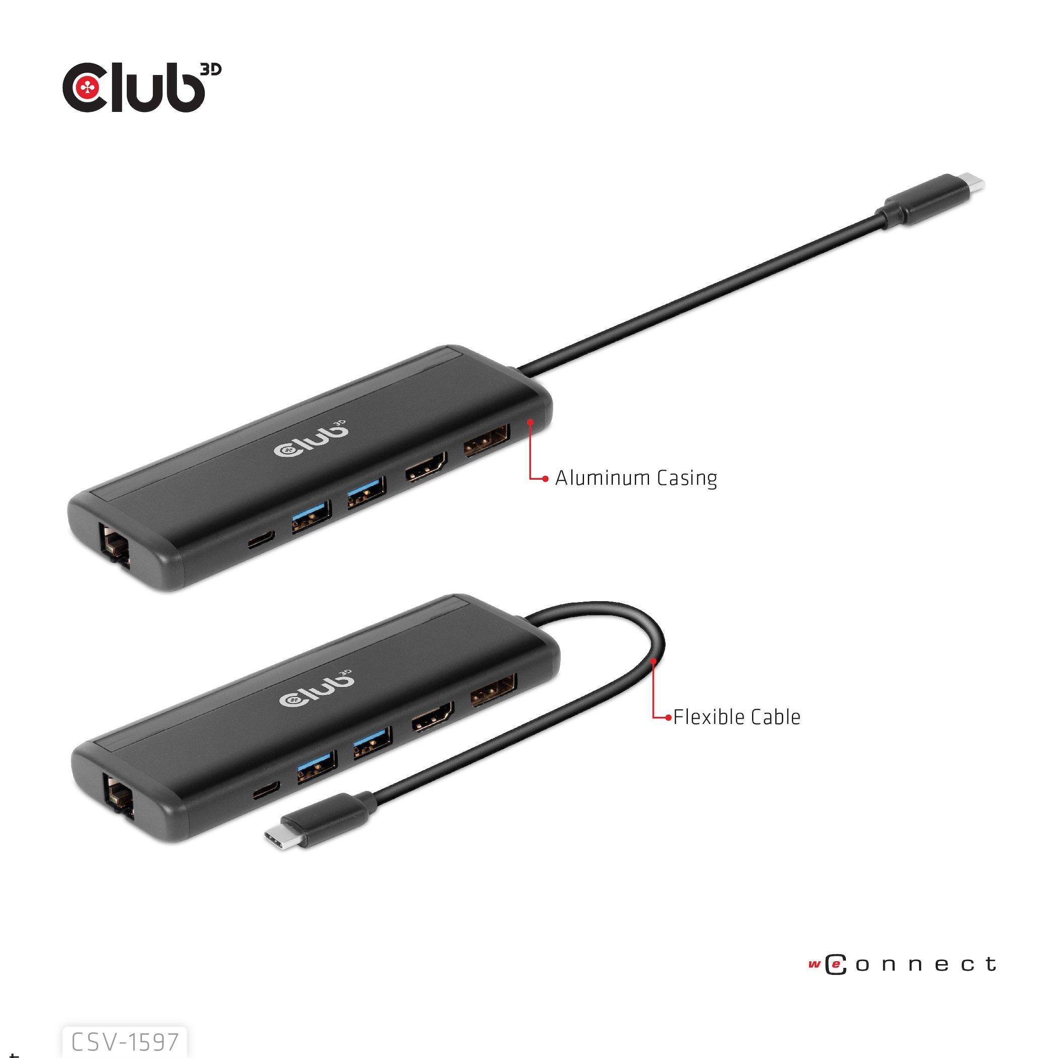 Club3D  , Dockingstation USB Type-C Ausgang: HDMI, DVI, USB, RJ45, DP, SD 