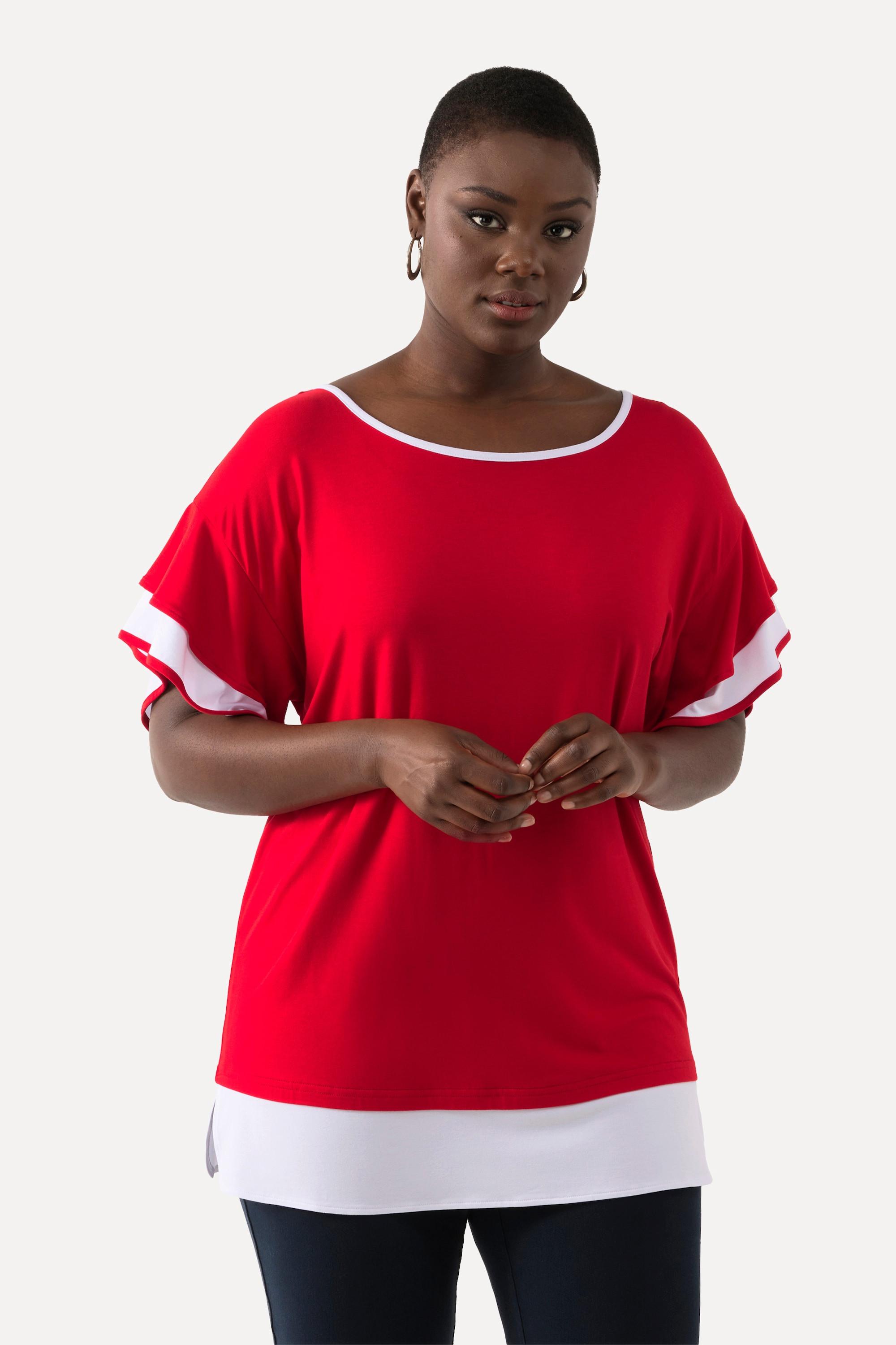 Ulla Popken  T-Shirt, Oversized, Rundhals, Volant-Halbarm 