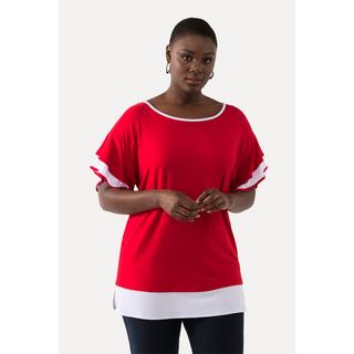 Ulla Popken  T-shirt oversize à col rond. Manches courtes à volant 