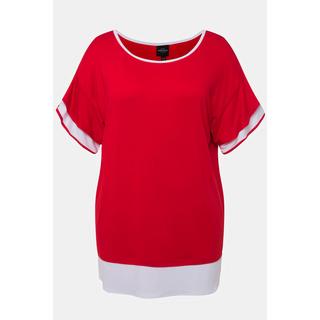 Ulla Popken  T-shirt oversize à col rond. Manches courtes à volant 