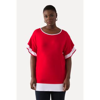 Ulla Popken  T-shirt oversize à col rond. Manches courtes à volant 