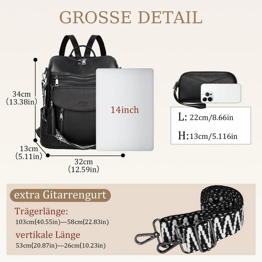Only-bags.store Sac à Dos de Ville en Cuir Végétalien Étanche  