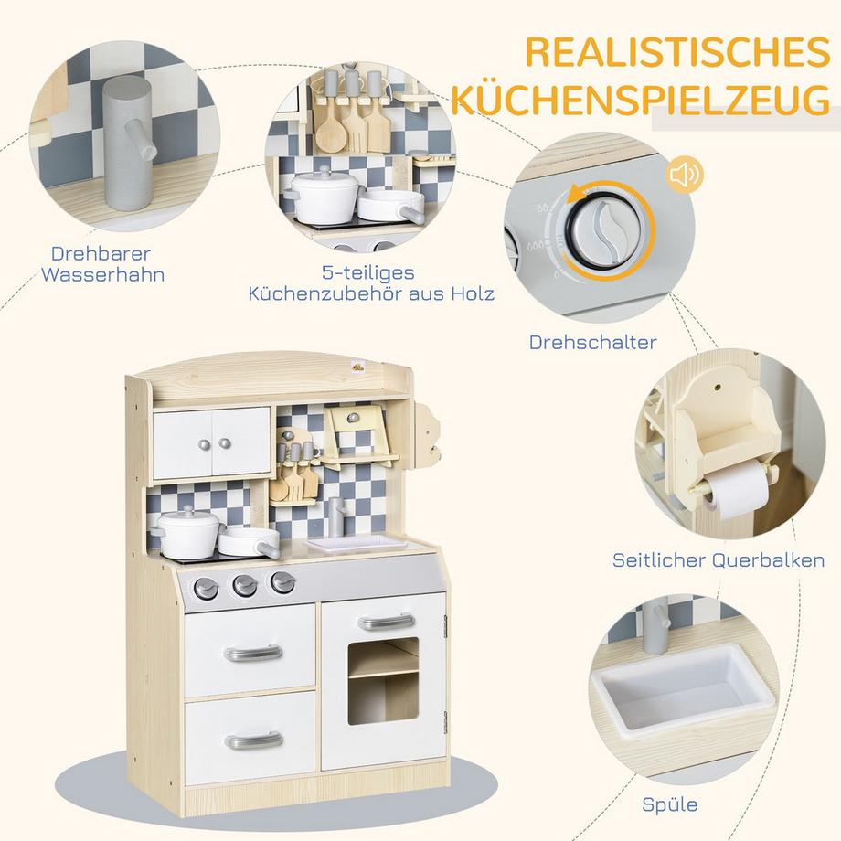 Northio  Cuisine De Jeu En Bois Pour Enfants, Jouet De Cuisine Avec Brume, Jet D'Eau, Lumières Et Musique, 3-6 Ans 