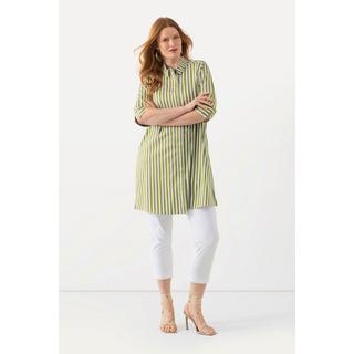 Ulla Popken  Blusa a righe dal taglio lungo e svasato con colletto da camicia e maniche a 3/4 