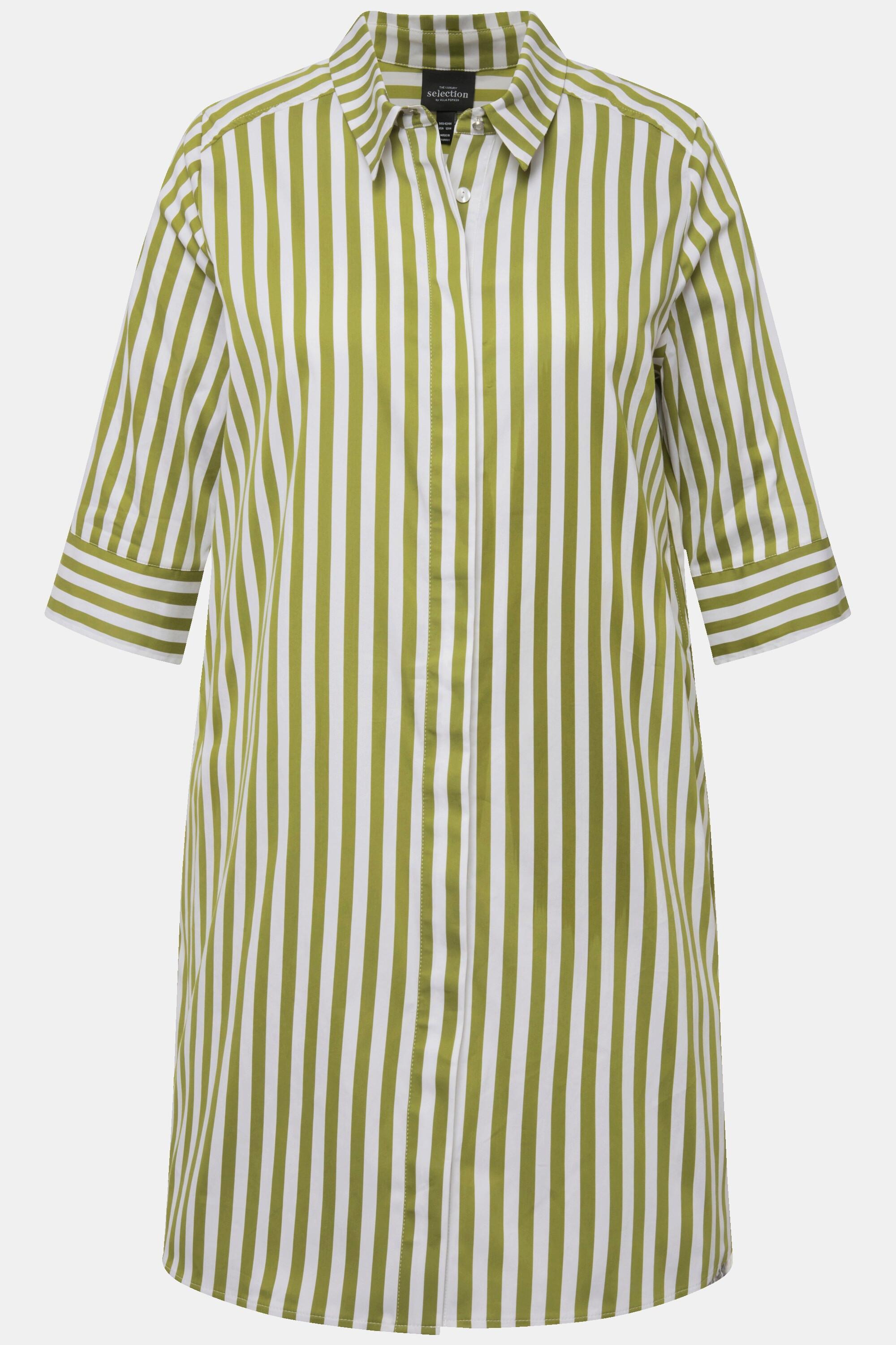 Ulla Popken  Blusa a righe dal taglio lungo e svasato con colletto da camicia e maniche a 3/4 