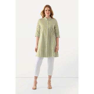 Ulla Popken  Blusa a righe dal taglio lungo e svasato con colletto da camicia e maniche a 3/4 