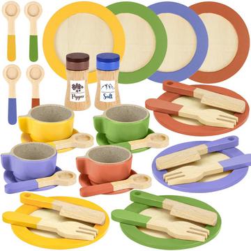 Geschirrset kinderküche zubehör holz, spielküche geschirr für kinder, puppengeschirr holzgeschirr kindergeschirr teller set