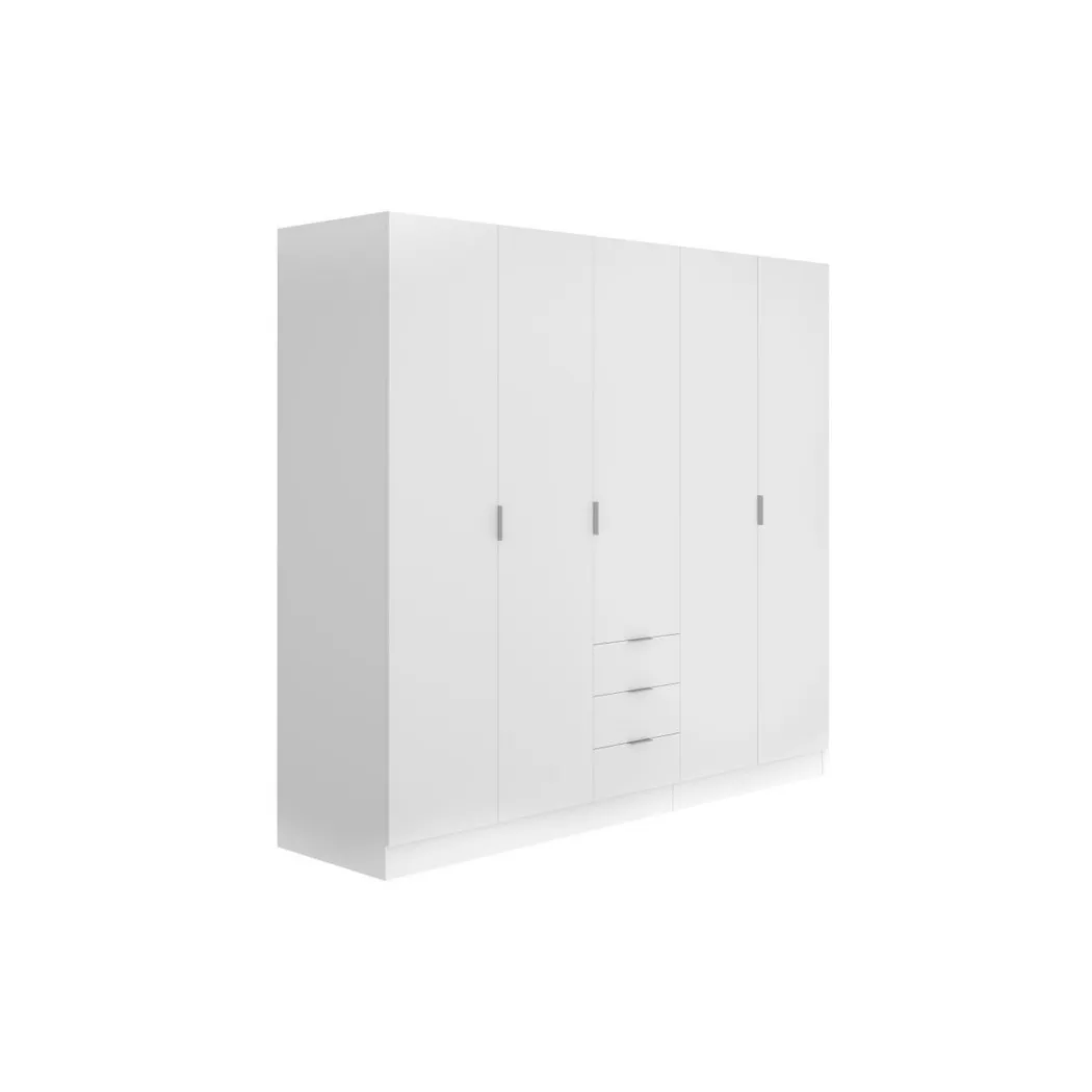 Vente-unique - Armoire 5 portes et 3 tiroirs - L202 cm - Blanc - listowel