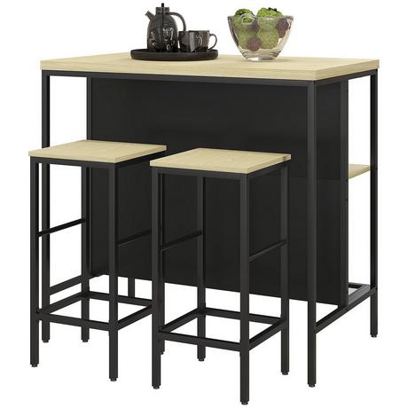 Northio Ensemble De Table De Bar 3 Pièces. Table De Cuisine 2 Tabourets De Bar 2 Étagères Ensemble De Salle À Manger Moderne En Acier Chêne  