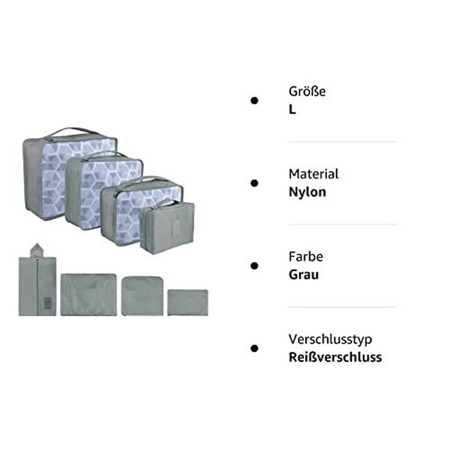 Only-bags.store  Packung mit 8 Packwürfeln, Koffer-Organisationswürfel, mit Schuhbeutel, Wäschesack, Reise-Organisatoren, Kleidersäcke, für Rucksack, 