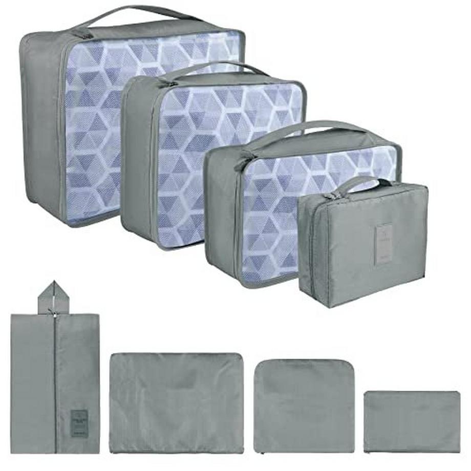Only-bags.store  Packung mit 8 Packwürfeln, Koffer-Organisationswürfel, mit Schuhbeutel, Wäschesack, Reise-Organisatoren, Kleidersäcke, für Rucksack, 