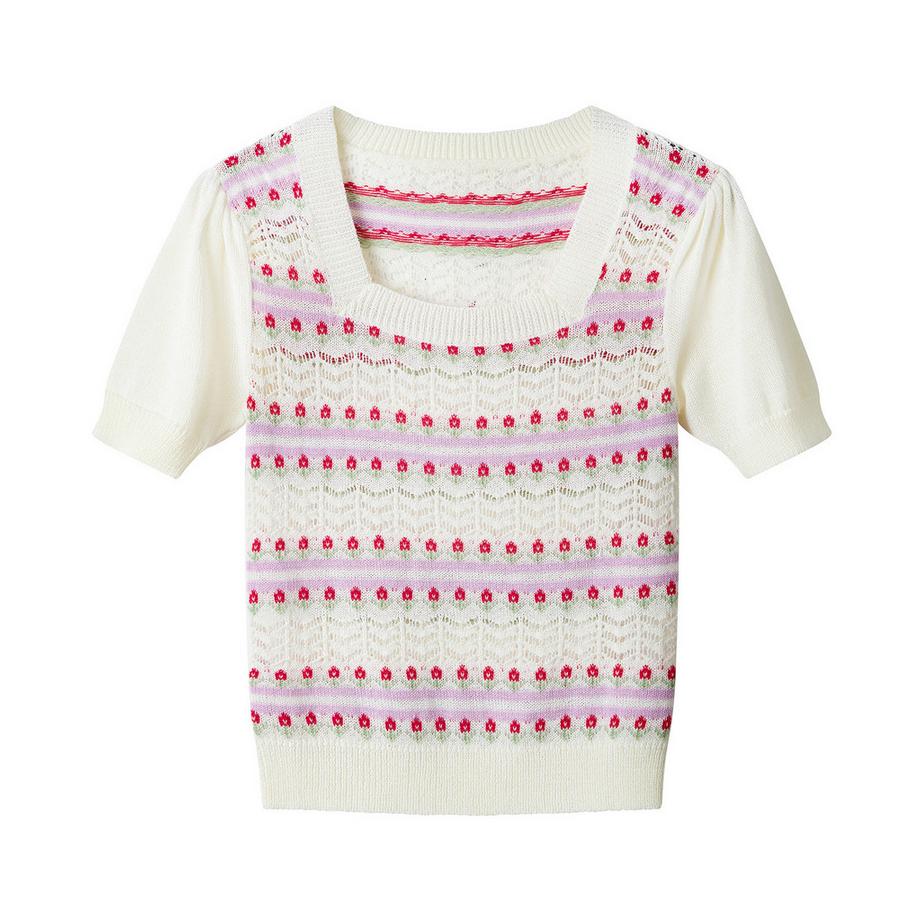 Joe Browns Kurzarm Pullover Eckiger Ausschnitt Blumenstreifen  