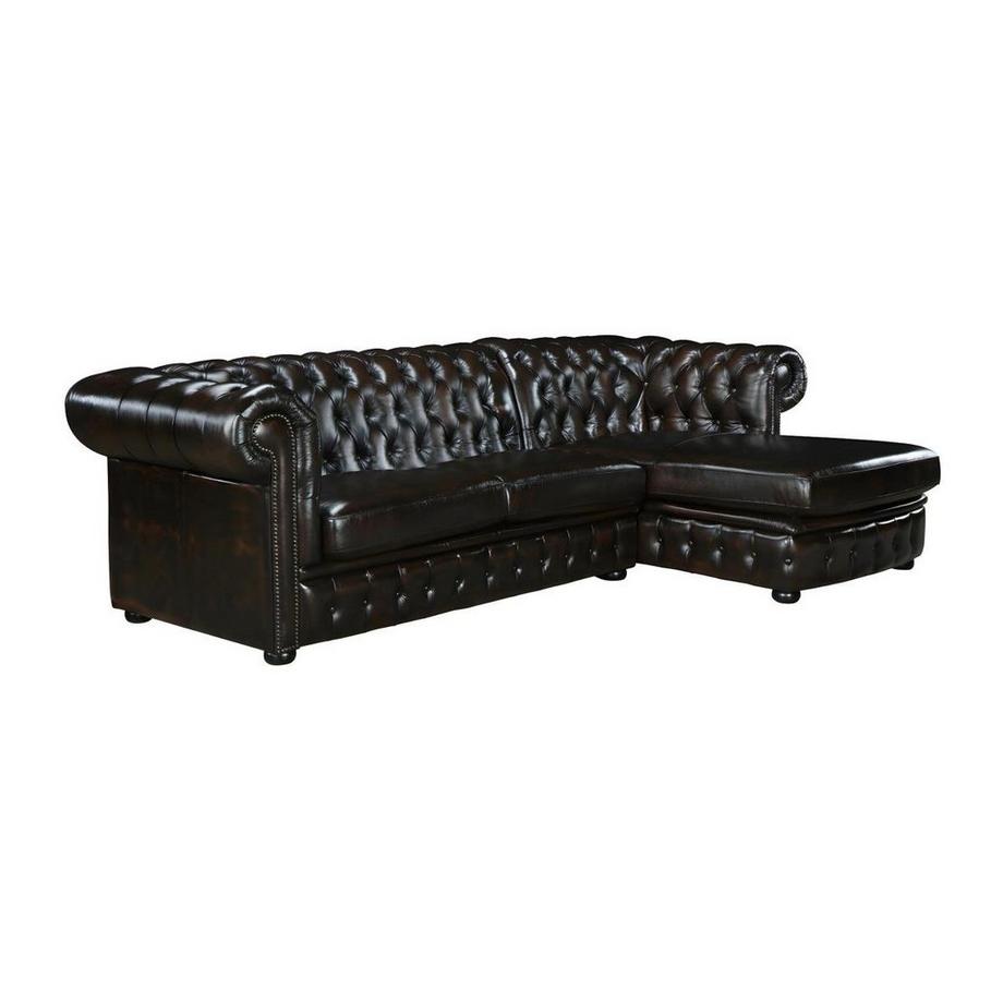 Vente-unique Canapé d'angle chesterfield BRENTON 100% cuir de buffle reflets châtains Angle droit  