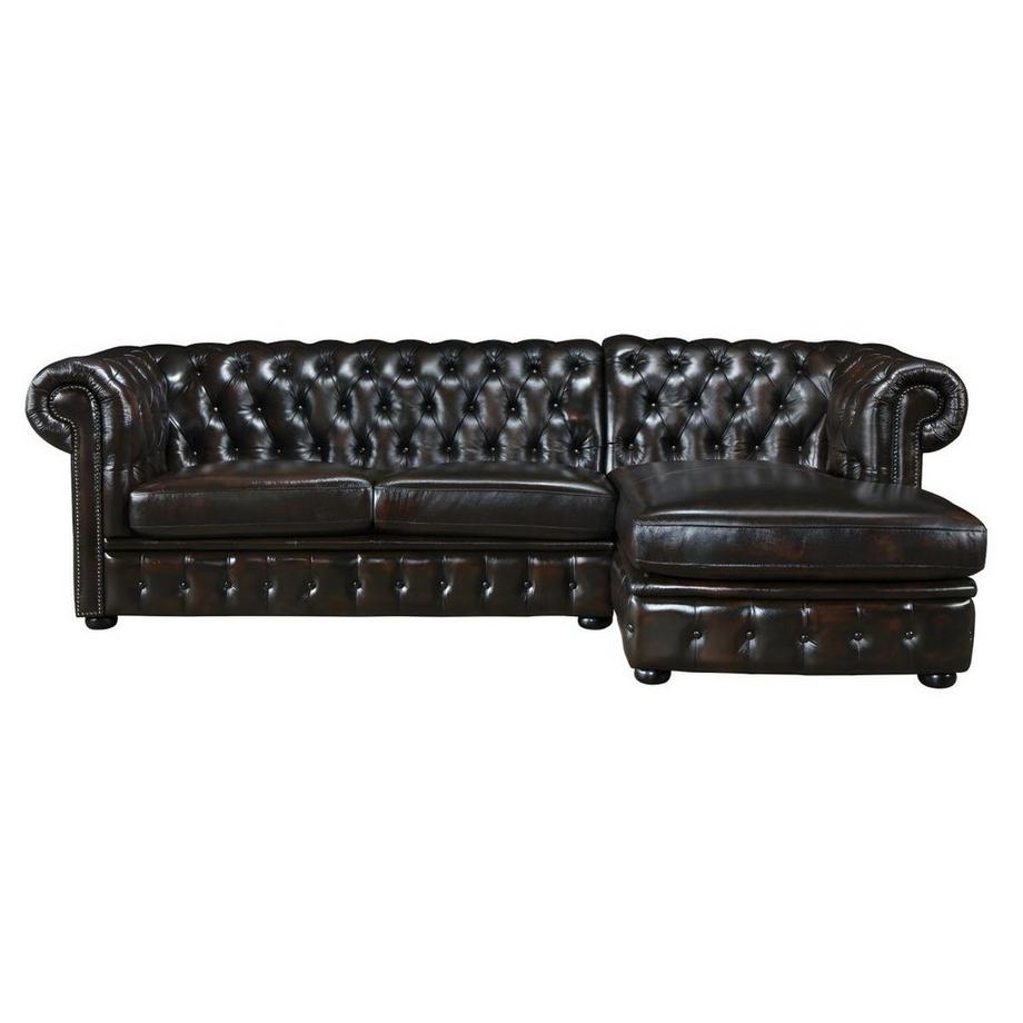 Vente-unique Canapé d'angle chesterfield BRENTON 100% cuir de buffle reflets châtains Angle droit  