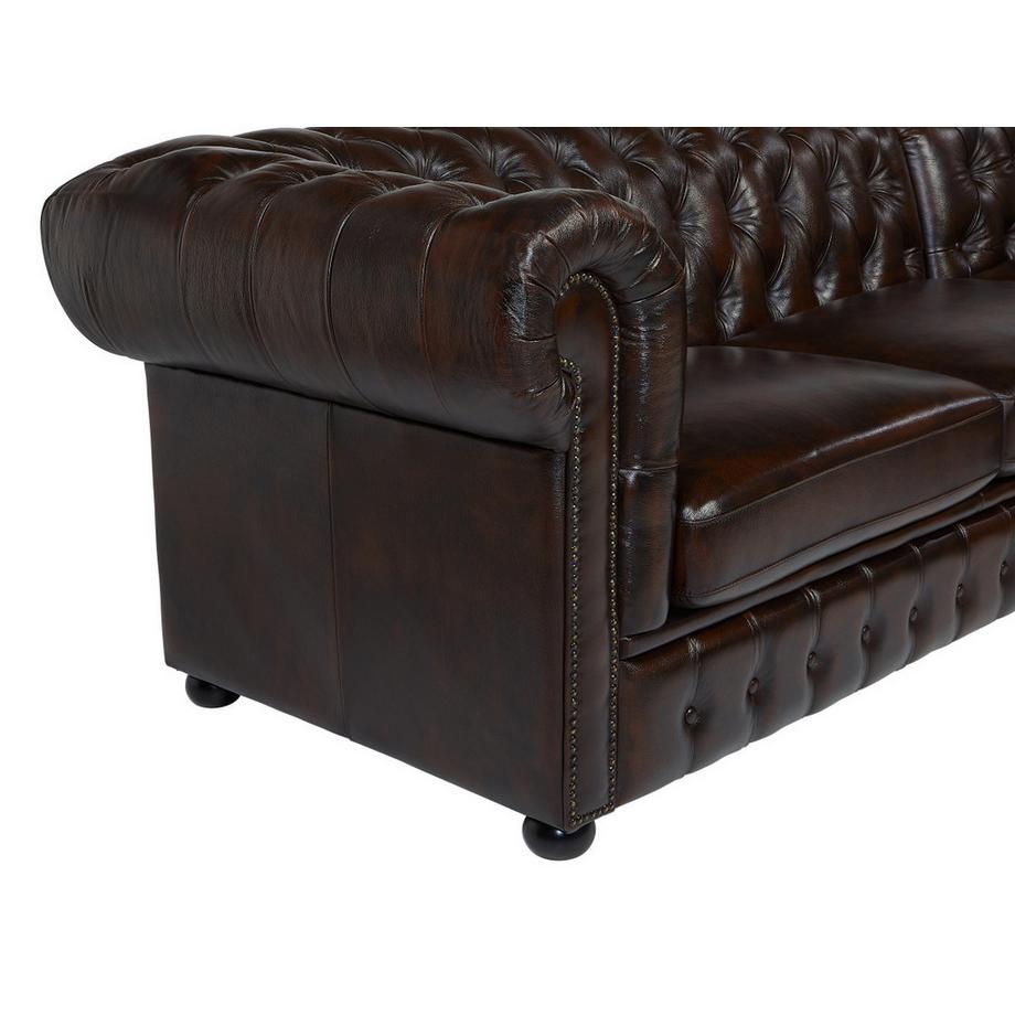 Vente-unique Canapé d'angle chesterfield BRENTON 100% cuir de buffle reflets châtains Angle droit  