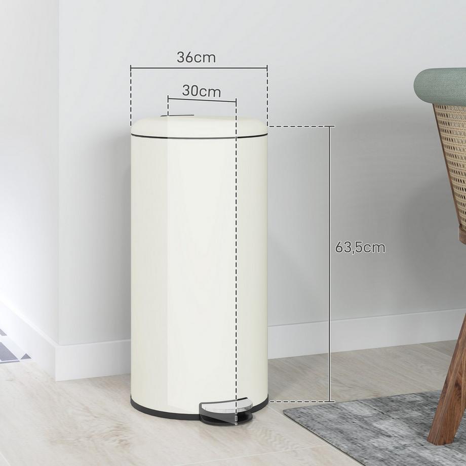 Northio Pattumiera a pedale 30 l, pattumiera per cosmetici, pattumiera con coperchio e pedale, pattumiera con contenitore interno, per soggiorno, ufficio, metallo, 36 x 30 x 63,5 cm  