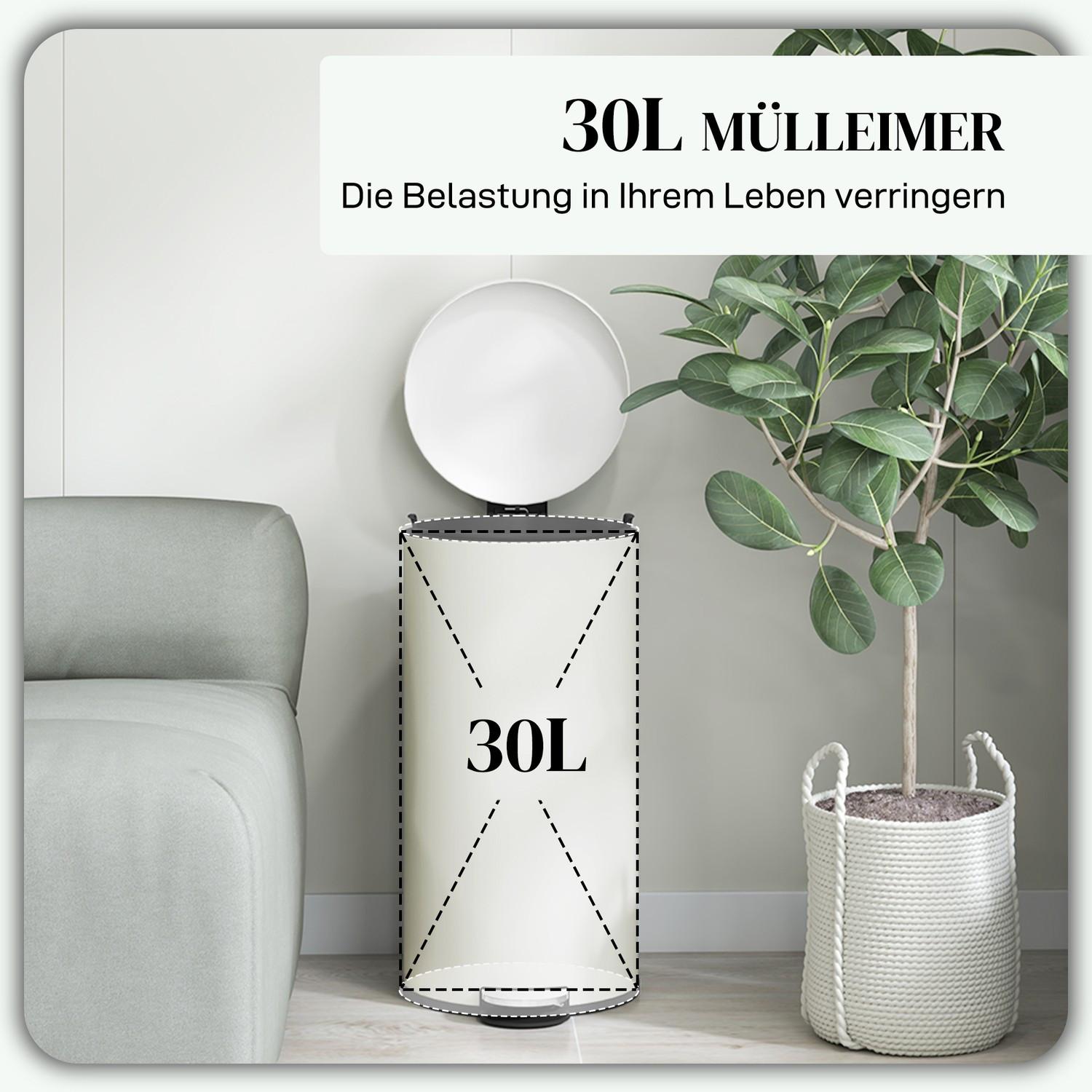 Northio Mülleimer 30L Treteimer Kosmetikeimer Abfalleimer mit Deckel und Fußpedal, Müllbehälter mit Inneneimer, für Wohnzimmer, Büro, Metall, 36 x 30 x 63,5 cm  