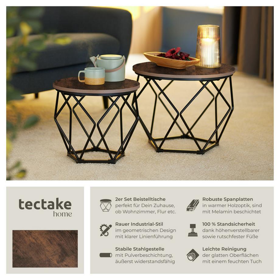 Tectake Ensemble de 2 tables basses BENHAM style industriel  