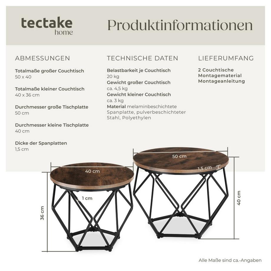 Tectake Ensemble de 2 tables basses BENHAM style industriel  