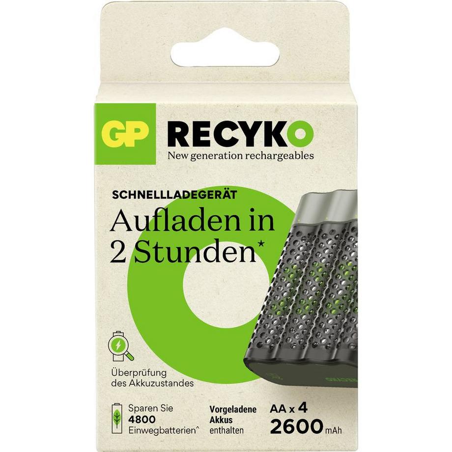 GP Batteries  Chargeur modèle USB M452, avec 4 piles rechargeables AA RECYKO 2600 mAh 