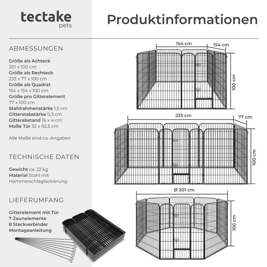 Tectake  Enclos pour chiots et chiens LISA 8 parties, pliable 