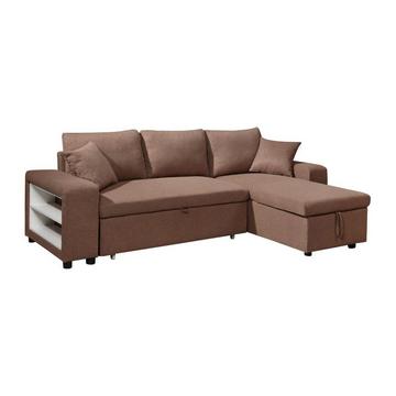 Ecksofa mit Schlaffunktion & Bettkasten + Sessel - Stoff - Braun - SELIM