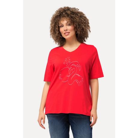 Ulla Popken  T-shirt à motif animal métallique avec col V et manches courtes. Coupe Classic 