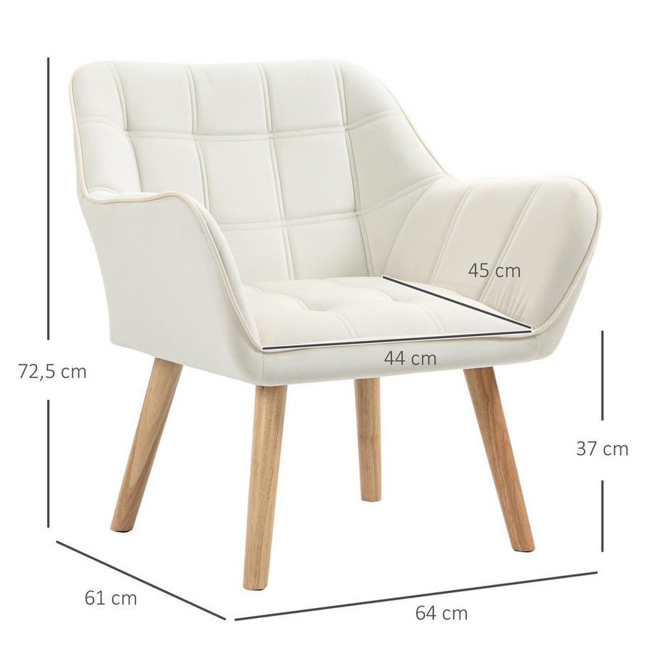 Northio  Einzelsessel Relaxsessel Sessel mit Samtoptik, erhöhte Beine, Polstersessel für Wohnzimmer, Schlafzimmer, 64 x 62 x 72,5 cm, Creme 