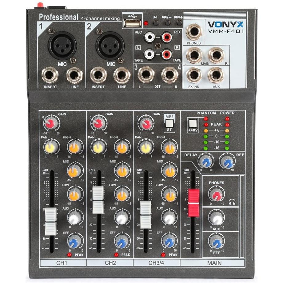 Vonyx  VMM-F401 4-Kanal Mixer, MP3, Echo 