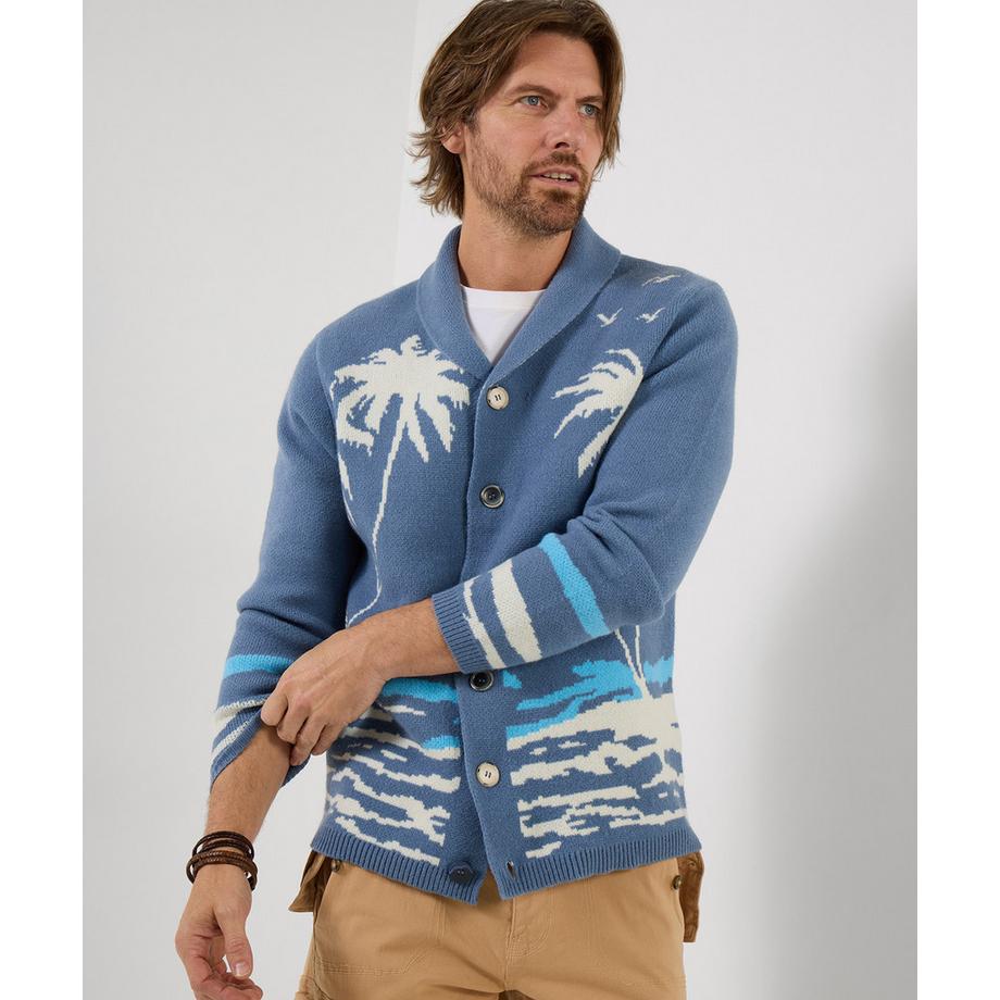 Strickjacke mit Schalkragen und Palmenmotiv