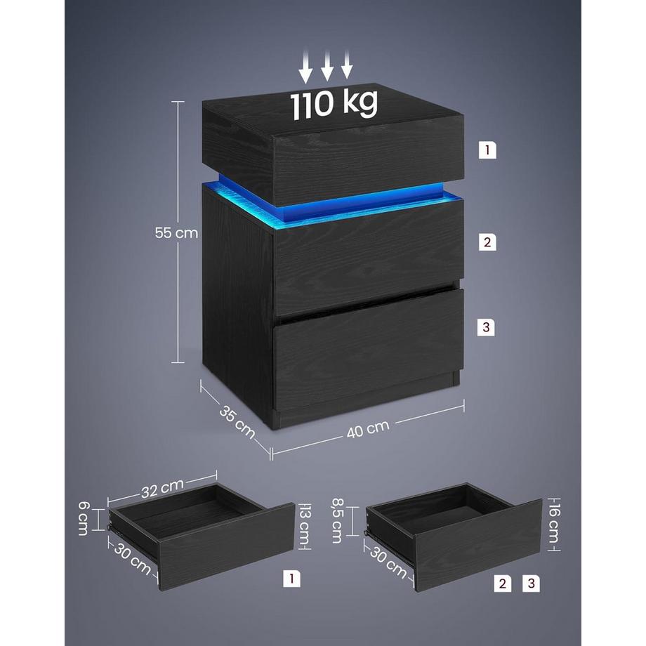 Songmics Nachttisch mit LED-Beleuchtung  