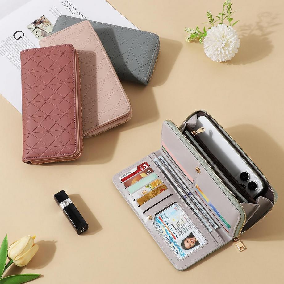 Only-bags.store Ledergeldbörse mit Reißverschluss und Druckknopf mit vielen Fächern und Kartenfach  