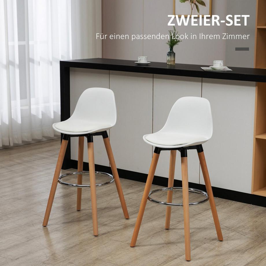 Northio 2er-Set Barhocker Küchenhocker Barstuhl mit Fußstützen Kunstleder Weiß 38,5 x 42,5 x 91 cm für Esszimmer Küche  