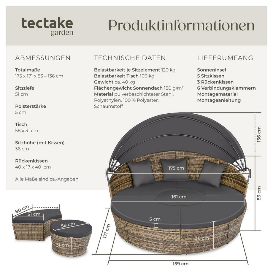 Tectake Rattan Sonneninsel Santorin widerstandsfähig UV-beständig  