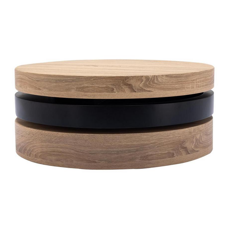 Vente-unique Table basse pivotante ronde avec 1 niche en MDF - Noir et naturel clair - JANITA  