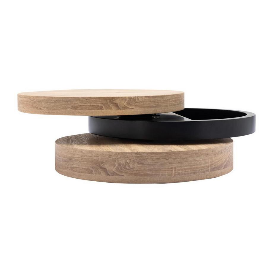 Vente-unique Table basse pivotante ronde avec 1 niche en MDF - Noir et naturel clair - JANITA  