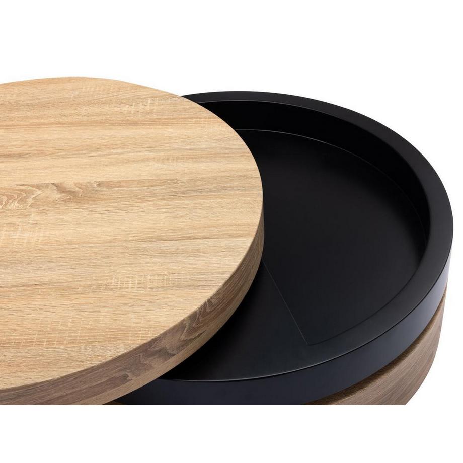 Vente-unique Table basse pivotante ronde avec 1 niche en MDF - Noir et naturel clair - JANITA  