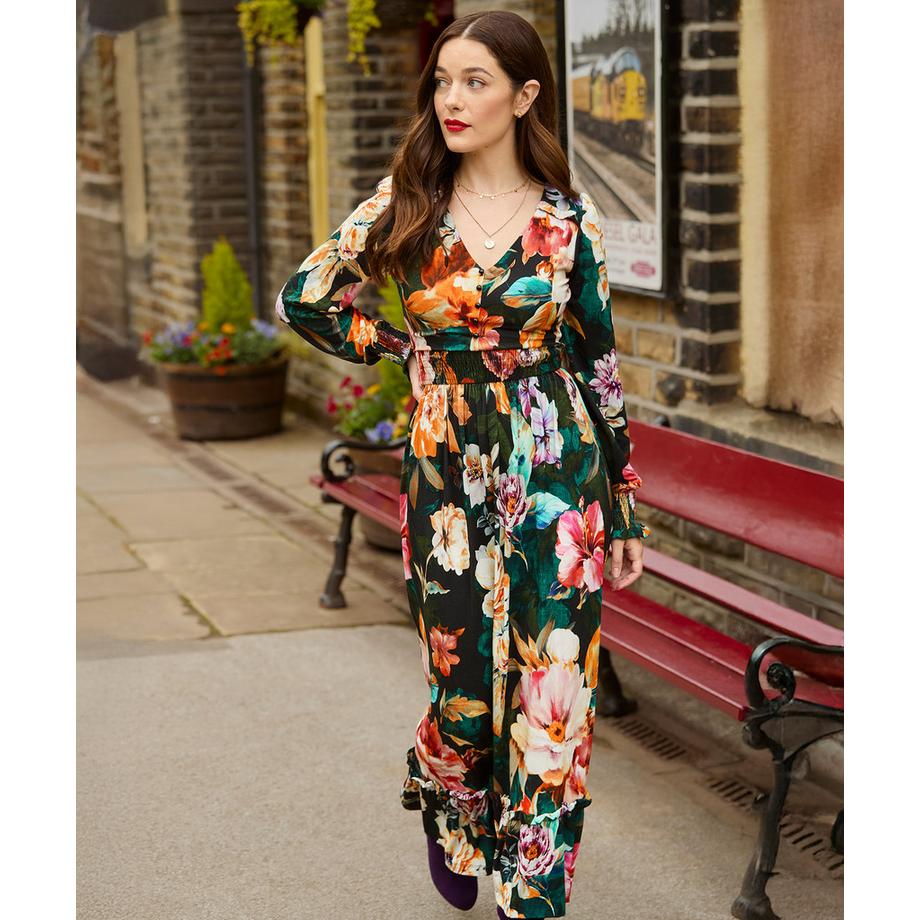 Joe Browns Jersey Maxikleid Herbstliches Blumenmuster  