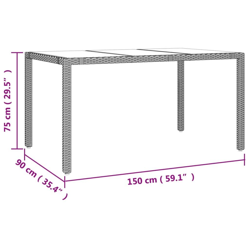 VidaXL Table de jardin avec dessus en verre rotin synthétique  