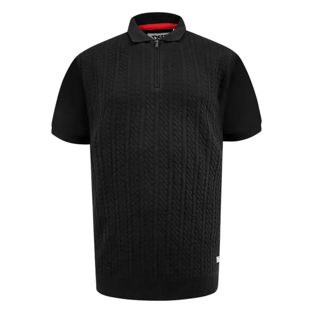Duke - Kennedy D555 Poloshirt, Mit Kurzem Reißverschluss, Mit Zopfmuster, Kingsize, 3XL, Schwarz